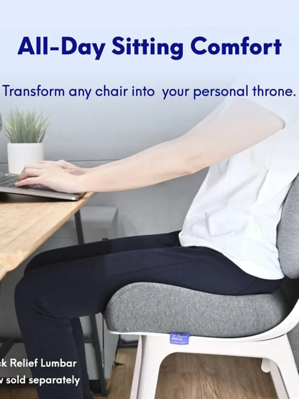 C CUSHION LAB Patented Pressure Relief Seat Cushion for Long Sitting, Gray, New